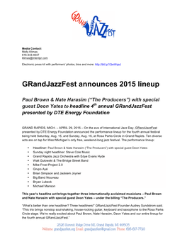 Grandjazzfest Announces 2015 Lineup