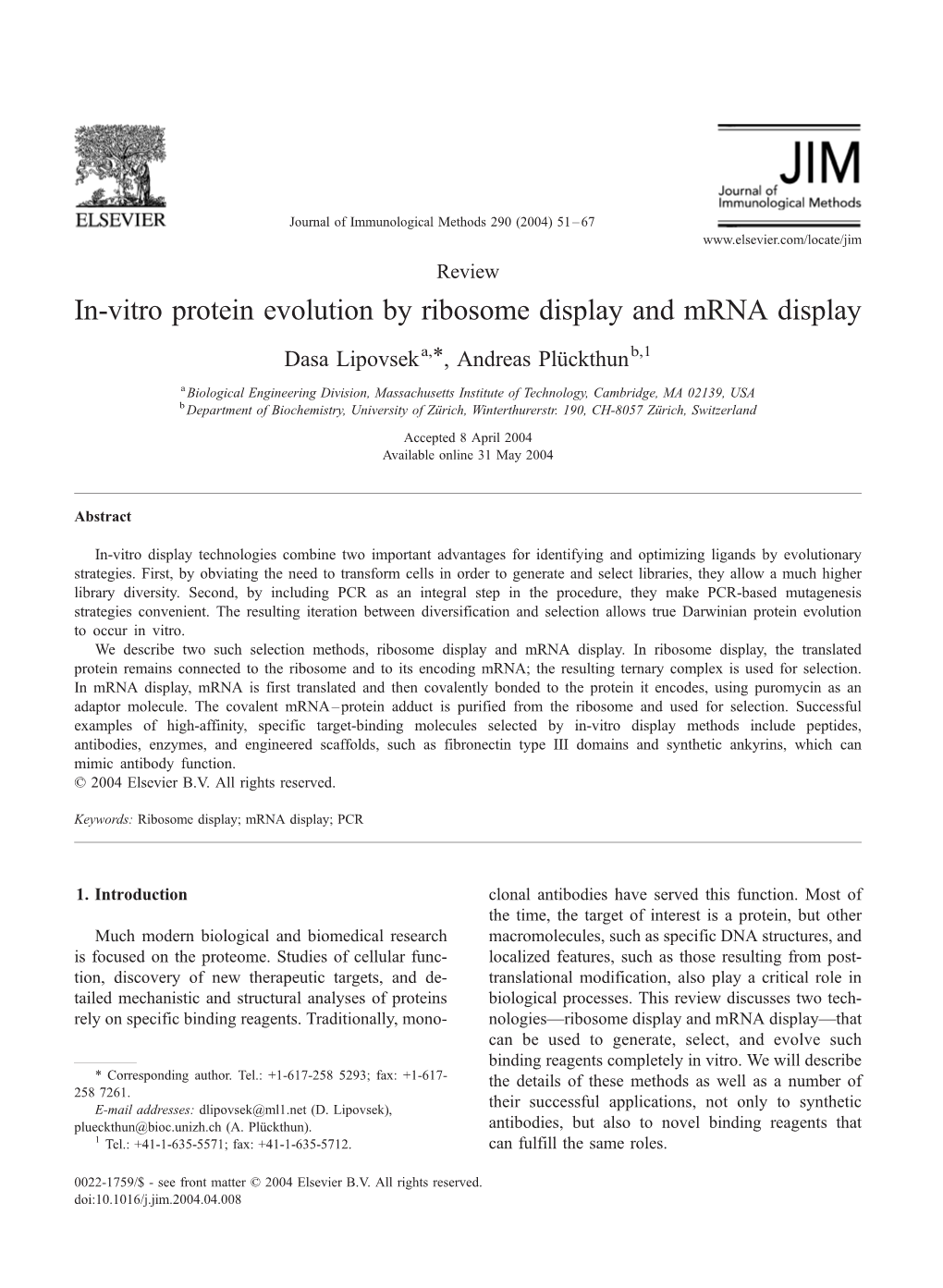 In-Vitro Protein Evolution by Ribosome Display and Mrna Display