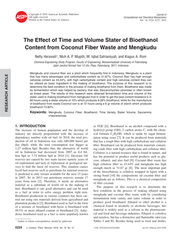 The Effect of Time and Volume Stater of Bioethanol Content from Coconut Fiber Waste and Mengkudu Nutrient Content Compositions 8 in 100 Gr Mengkudu [8]