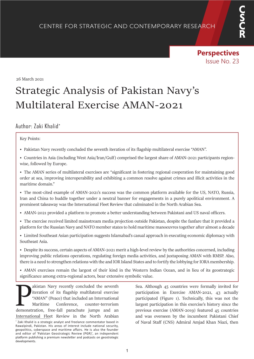 Strategic Analysis of Pakistan Navy's Multilateral Exercise AMAN-2021