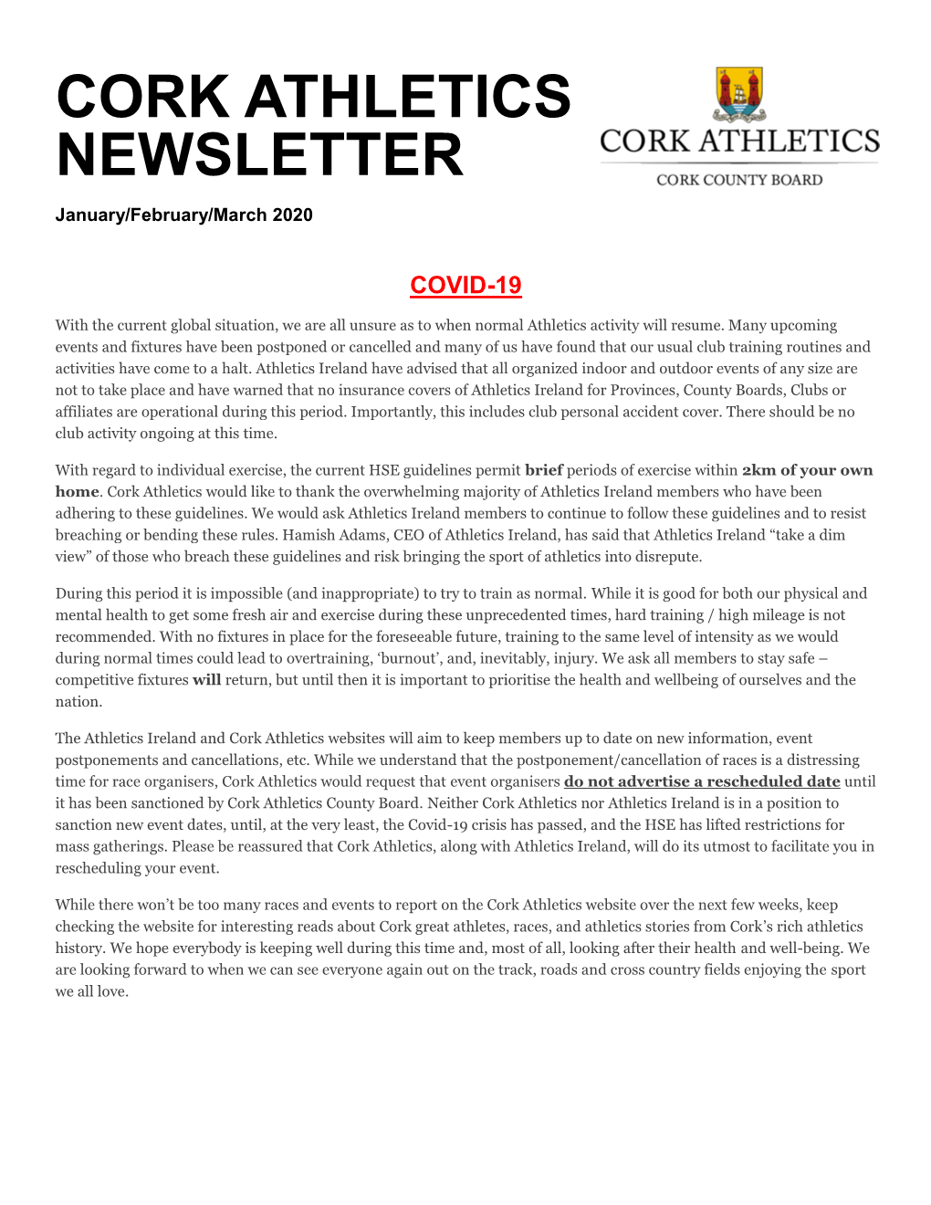 Cork Athletics Newsletter