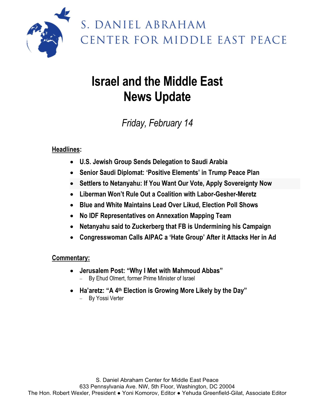 Israel and the Middle East News Update