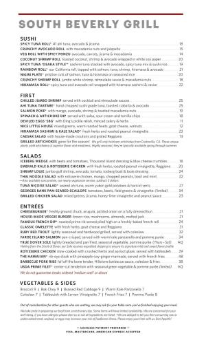 South Beverly Grill Menu