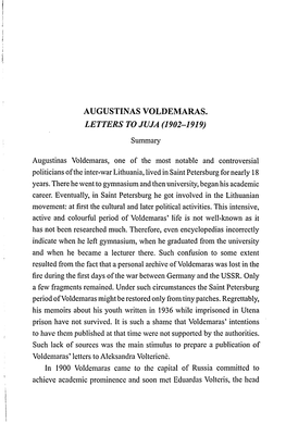 Augustinas Voldemaras. Letters to Juja (1902-1919)