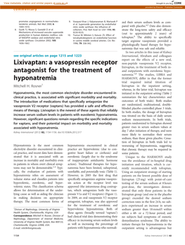 Lixivaptan: a Vasopressin Receptor Antagonist for the Treatment of Hyponatremia