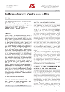 Incidence and Mortality of Gastric Cancer in China