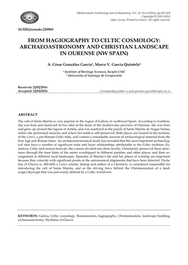 From Hagiography to Celtic Cosmology: Archaeoastronomy and Christian Landscape in Ourense (Nw Spain)
