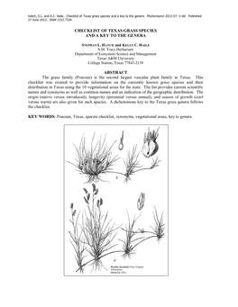 Checklist of Texas Grass Species and a Key to the Genera