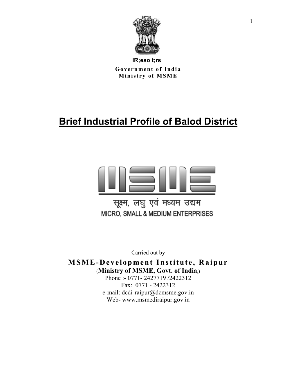 Brief Industrial Profile of Balod District