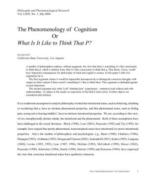 The Phenomenology of Cognition Or What Is It Like to Think That P?