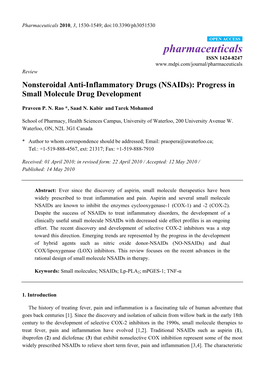 (Nsaids): Progress in Small Molecule Drug Development