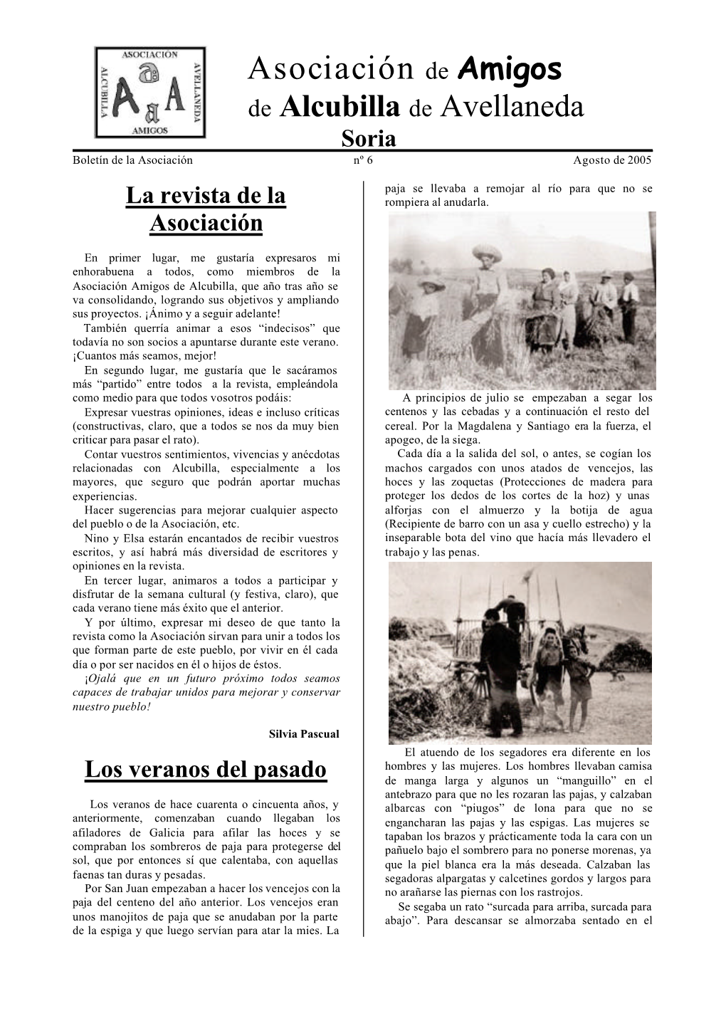 Asociación De Amigos De Alcubilla De Avellaneda Soria______Boletín De La Asociación Nº 6 Agosto De 2005