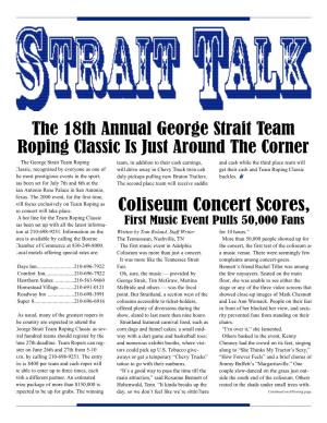 The 18Th Annual George Strait Team Roping Classic Is Just Around the Corner Coliseum Concert Scores