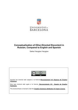 Conceptualisation of Other-Directed Discontent in Russian, Compared to English and Spanish