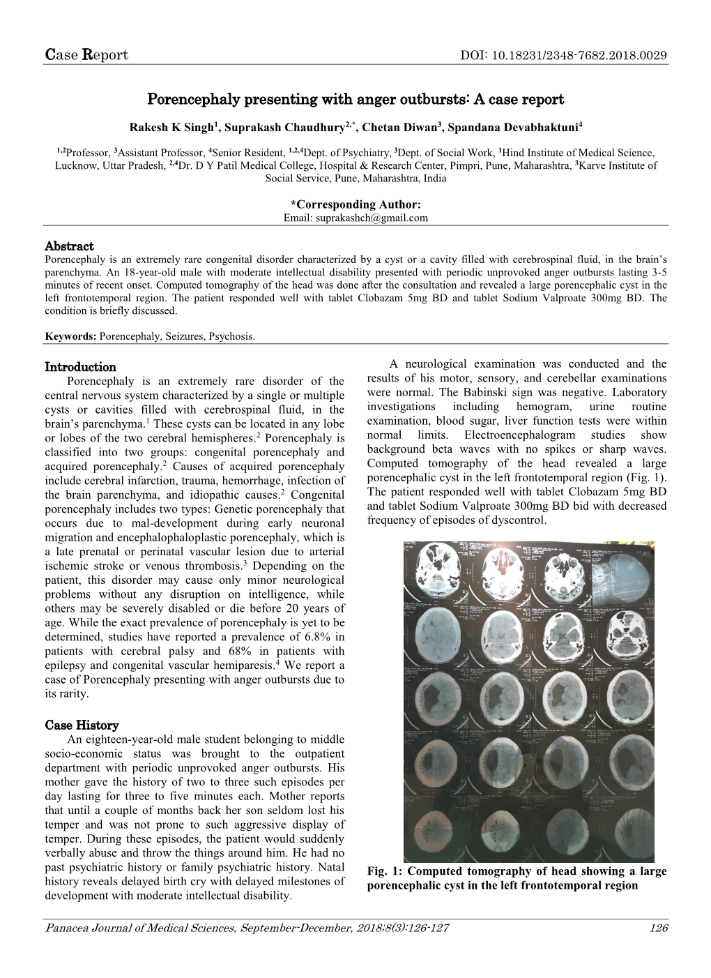 Porencephaly Presenting with Anger Outbursts: a Case Report