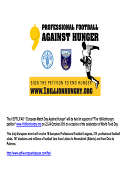 The II EPFL/FAO “ European Match Day Against Hunger” Will Be Held In