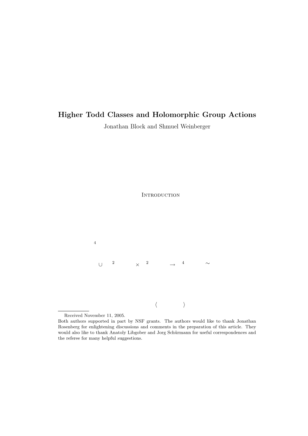 Higher Todd Classes and Holomorphic Group Actions Jonathan Block and Shmuel Weinberger to Robert Macpherson with Admiration on the Occasion of His 60Th Birthday