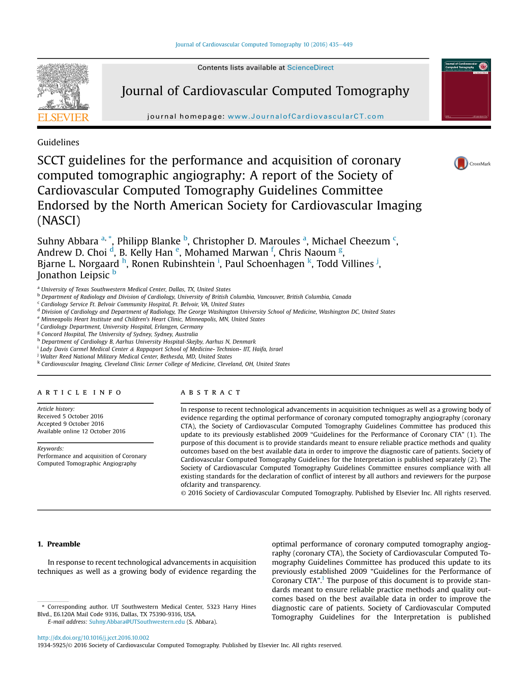 SCCT Guidelines for the Performance and Acquisition of Coronary