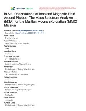 1 the Mass Spectrum Analyzer (MSA) for the Martian Moons Explorat