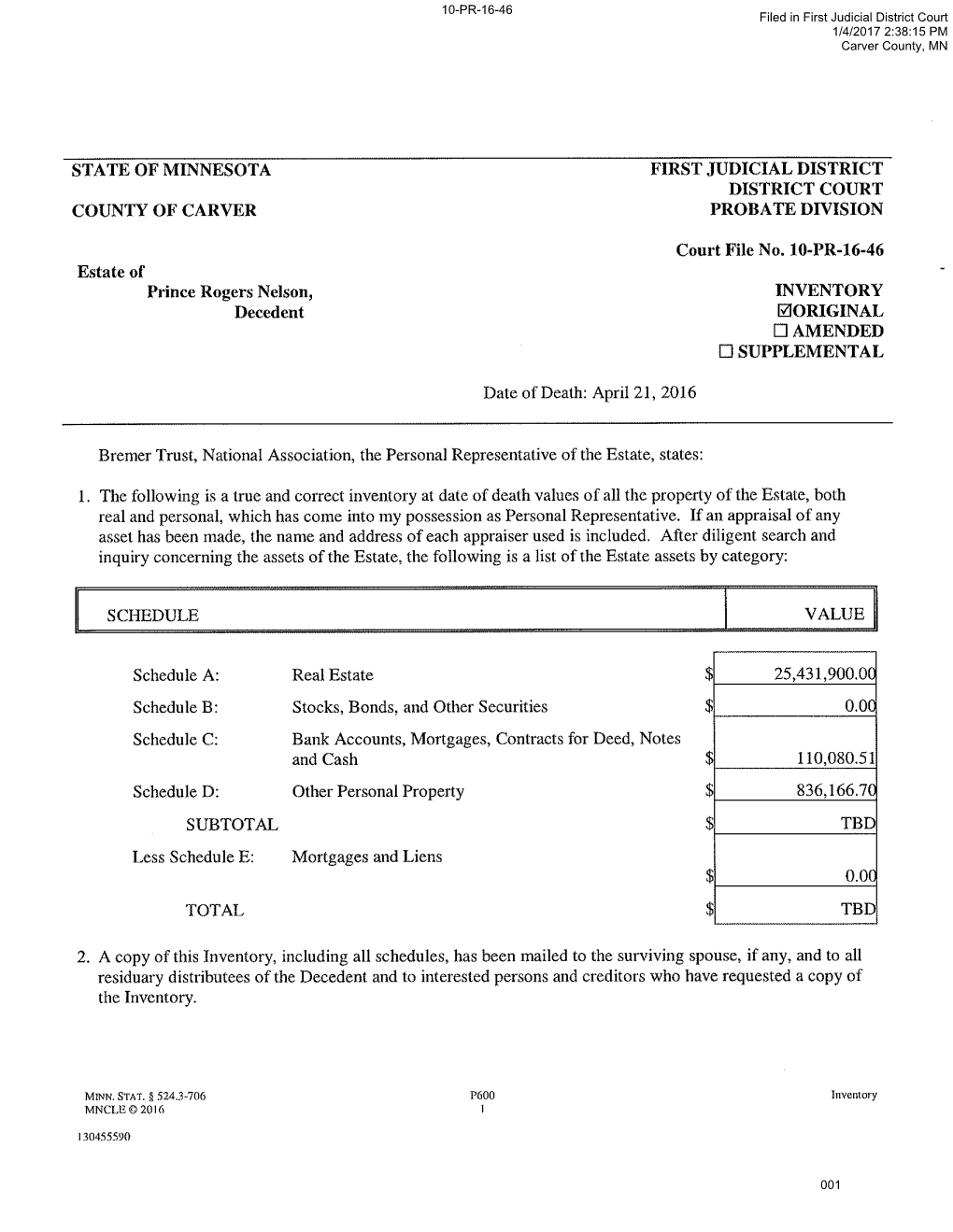 INVENTORY Decedcnt IZIORIGINAL [:1 AMENDED D SUPPLEMENTAL