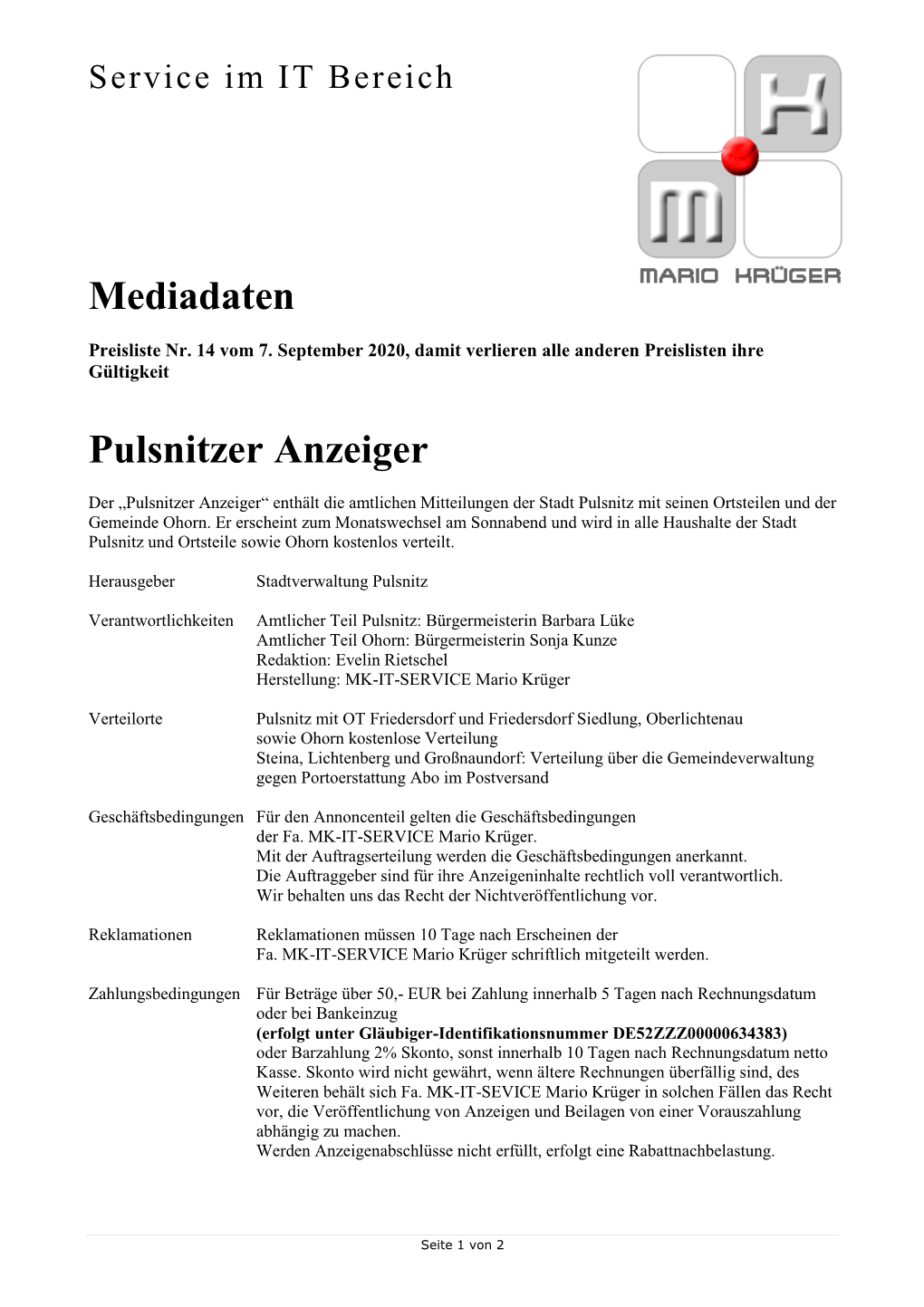 Preisliste IT-Service Mario Krüger – Stand 11 December