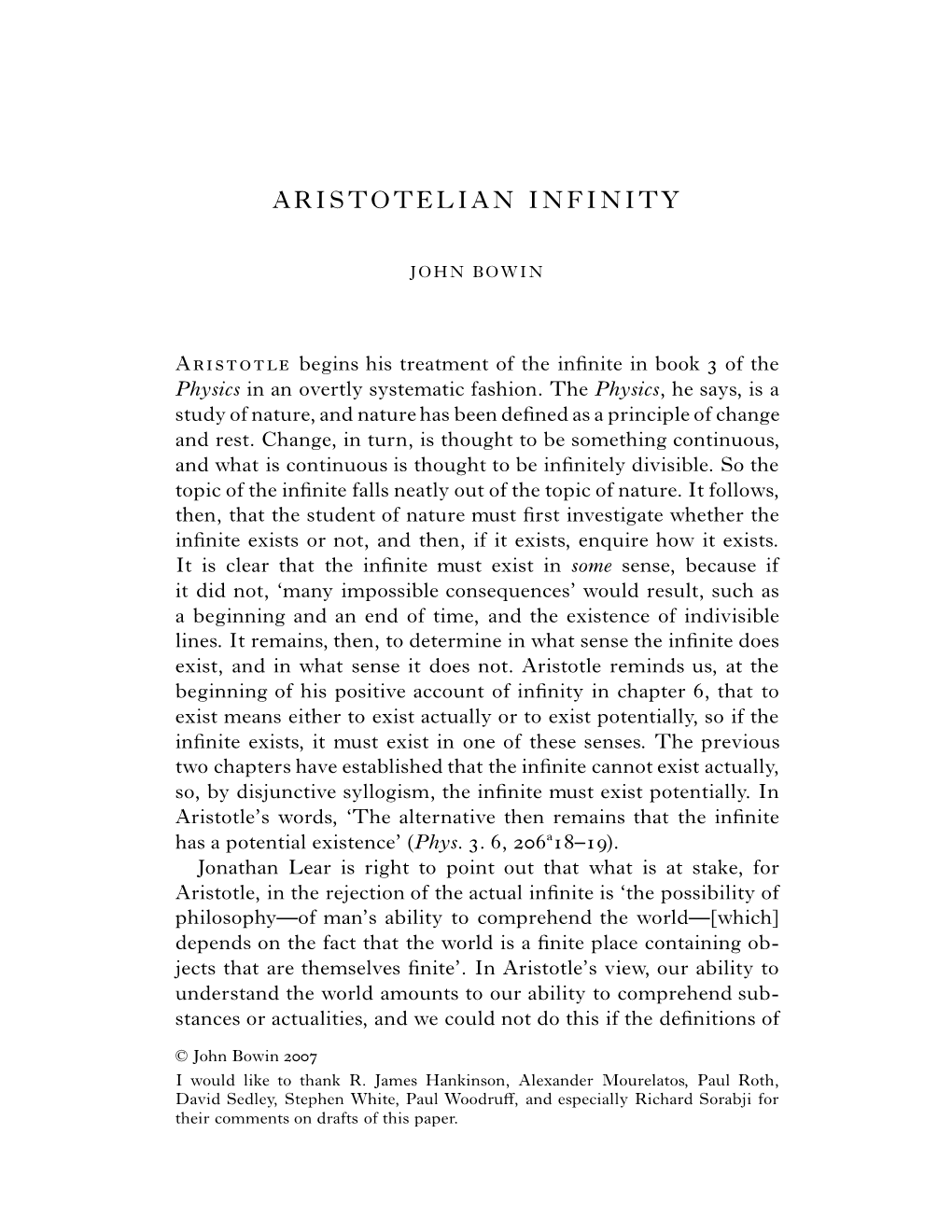 Aristotelian Infinity