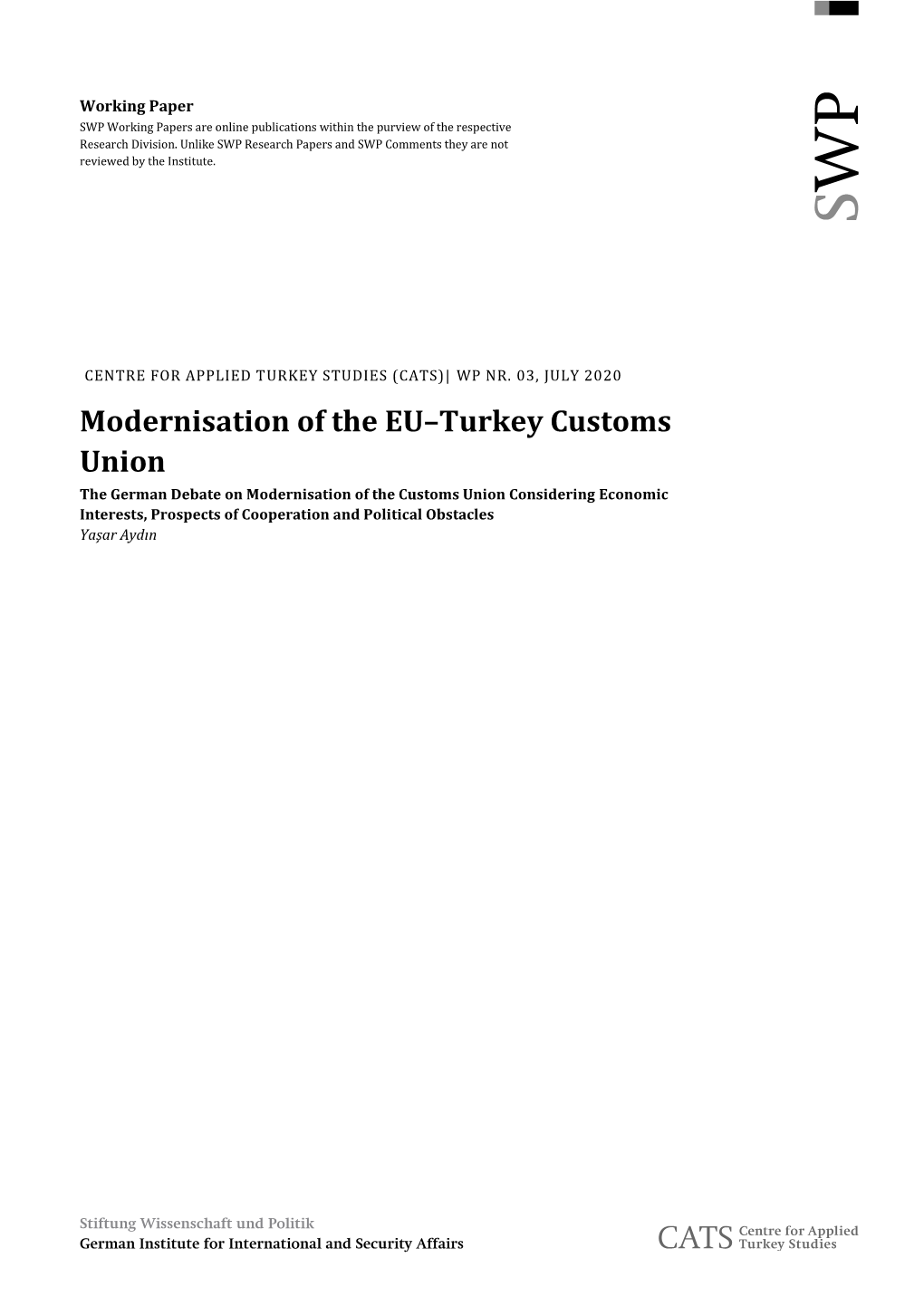Modernisation of the EU–Turkey Customs Union