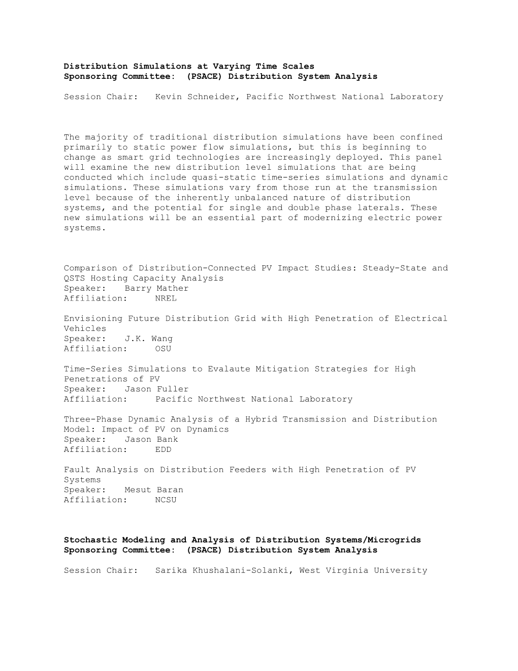 Distribution System Analysis Session Chair