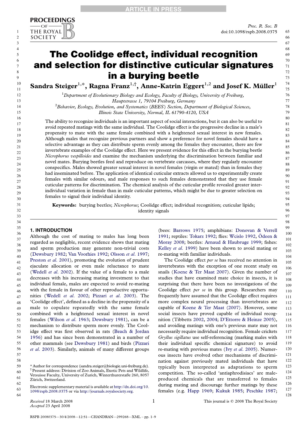 The Coolidge Effect, Individual Recognition and Selection For