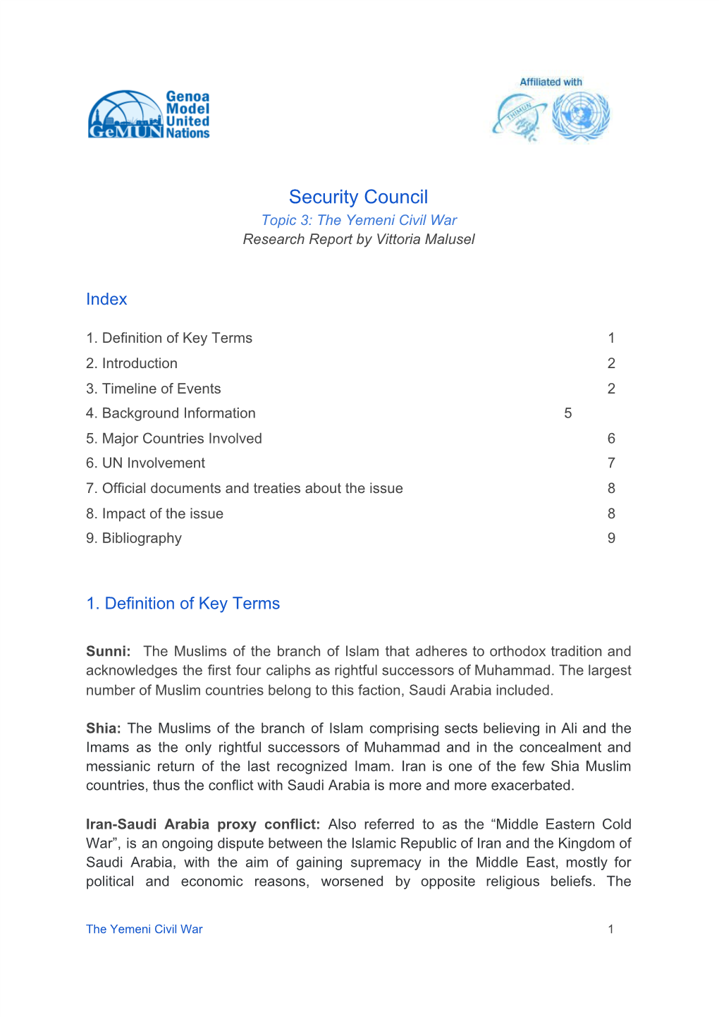 Security Council Topic 3: the Yemeni Civil War Research Report by Vittoria Malusel