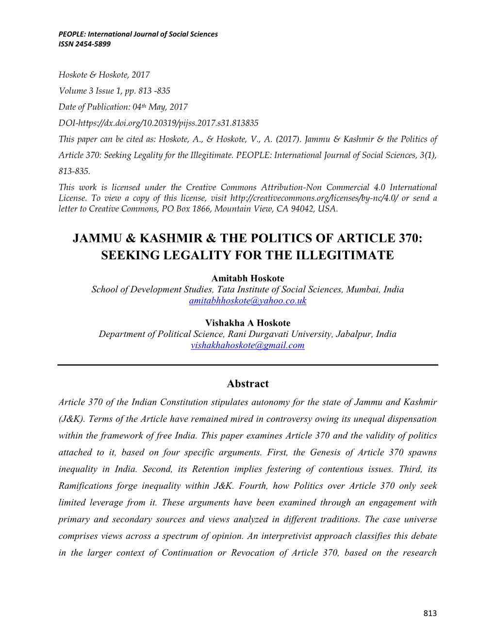 Jammu & Kashmir & the Politics of Article 370: Seeking