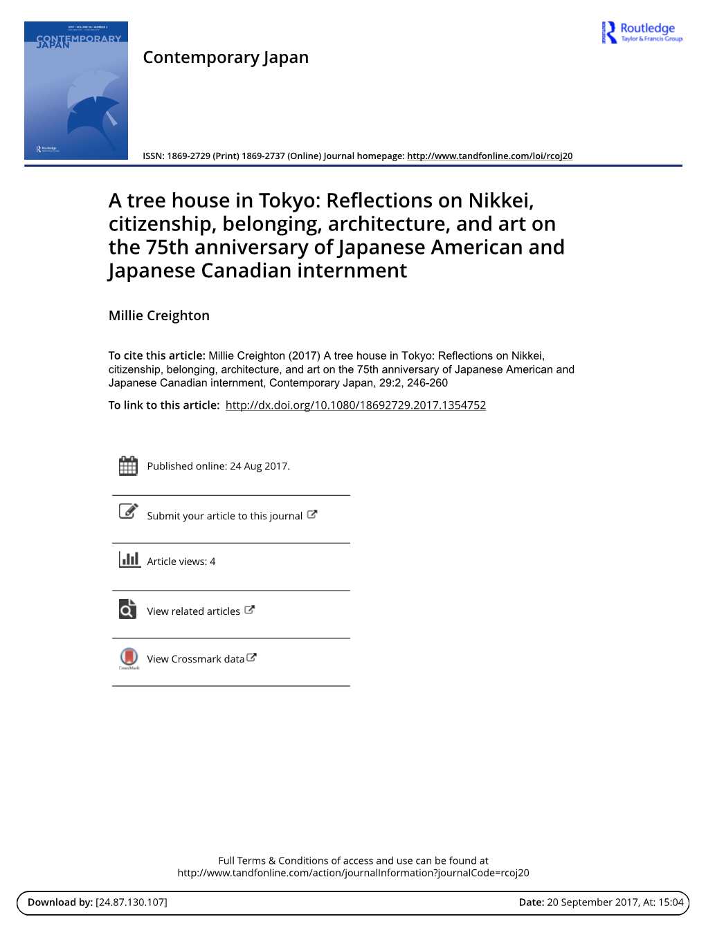 A Tree House in Tokyo: Reflections on Nikkei, Citizenship, Belonging