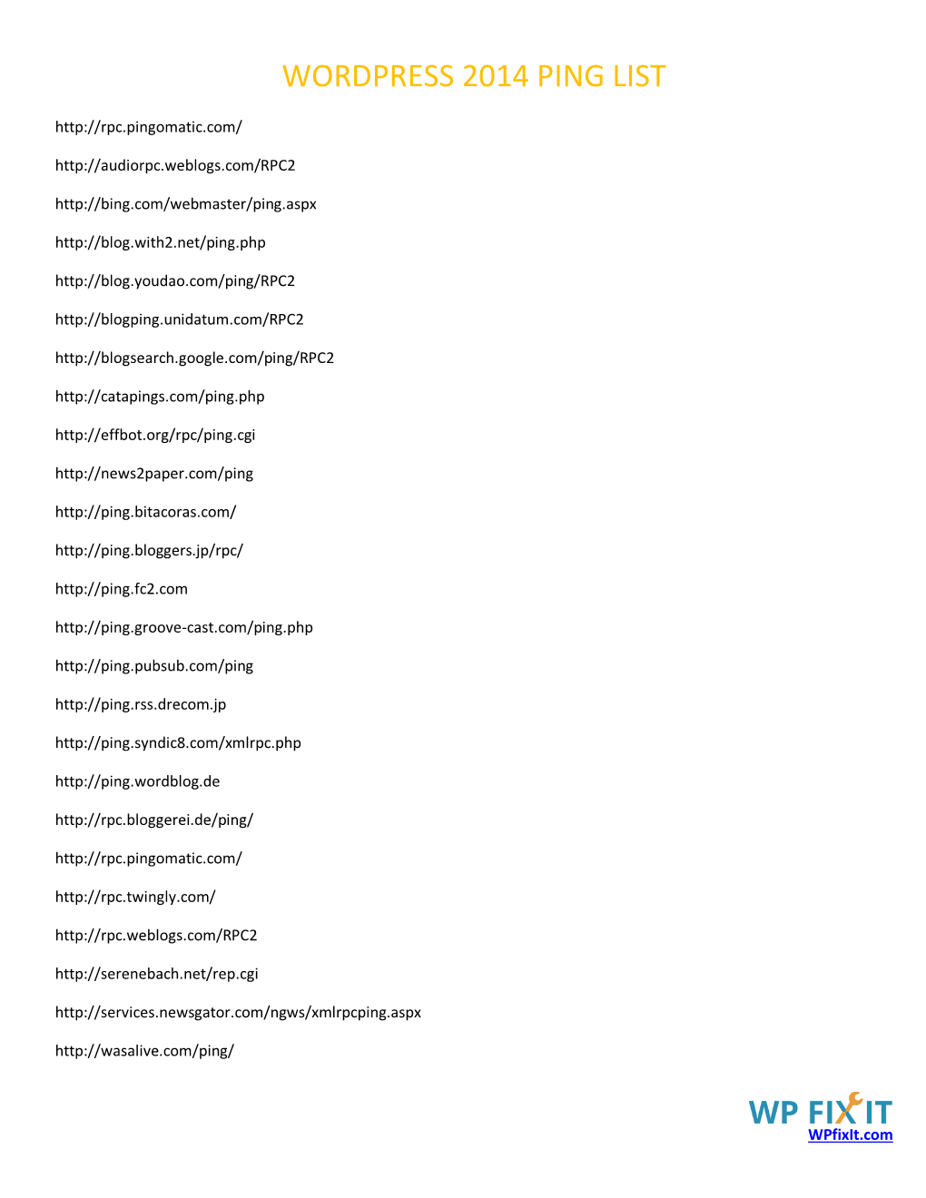 Wordpress 2014 Ping List