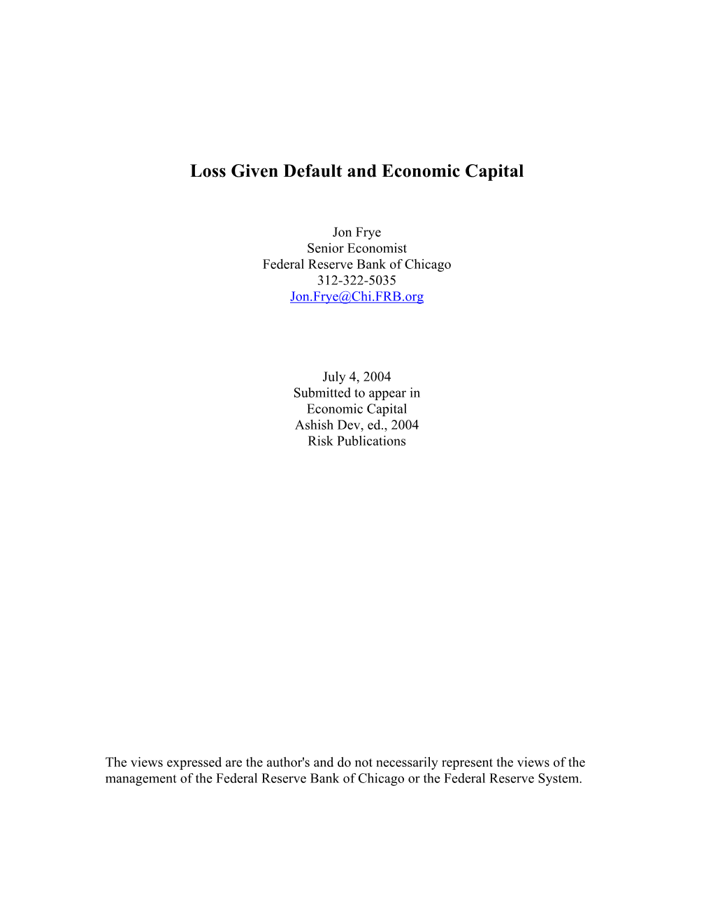 Loss Given Default and Economic Capital