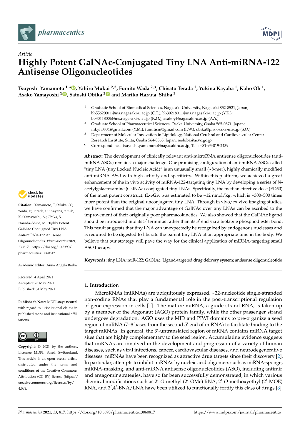 Highly Potent Galnac-Conjugated Tiny LNA Anti-Mirna-122 Antisense Oligonucleotides