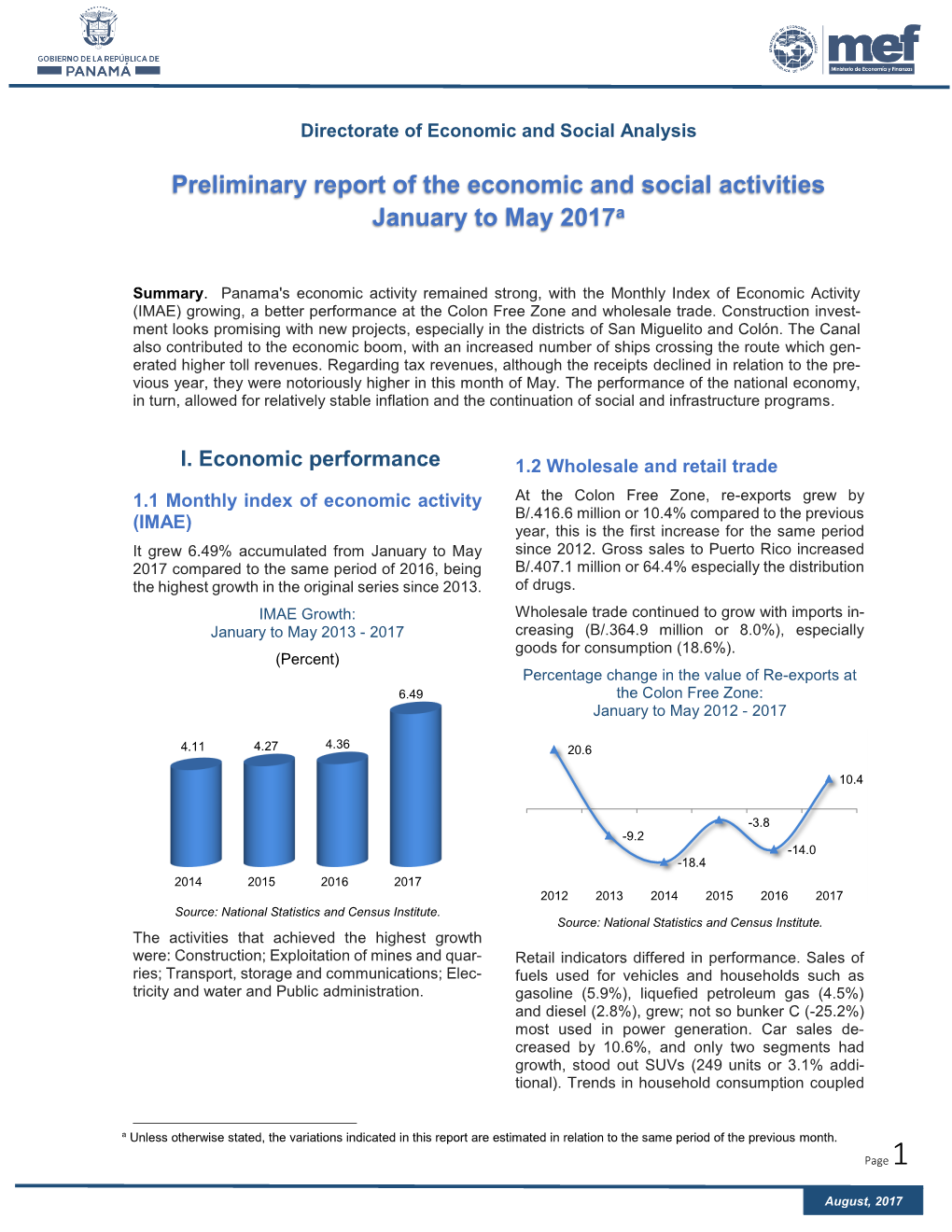 Preliminary Report of the Economic and Social Activities January to May 2017A