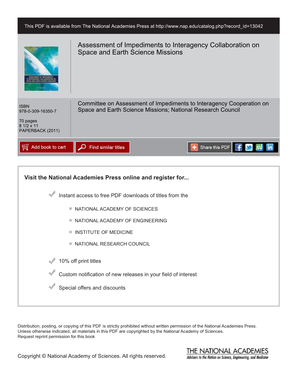 Assessment of Impediments to Interagency Collaboration on Space and Earth Science Missions