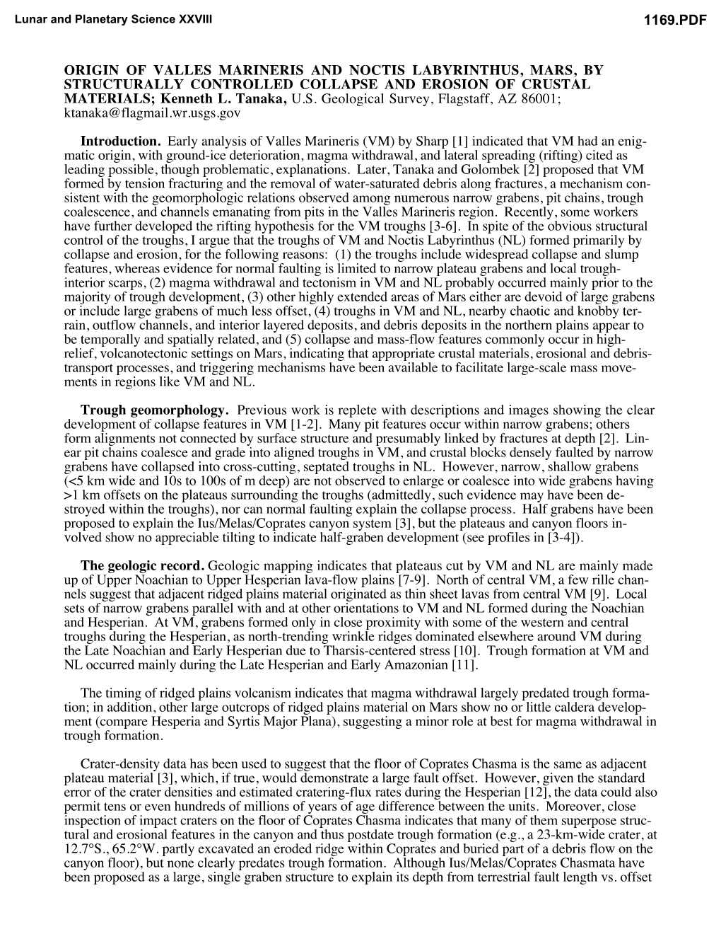 ORIGIN of VALLES MARINERIS and NOCTIS LABYRINTHUS, MARS, by STRUCTURALLY CONTROLLED COLLAPSE and EROSION of CRUSTAL MATERIALS; Kenneth L