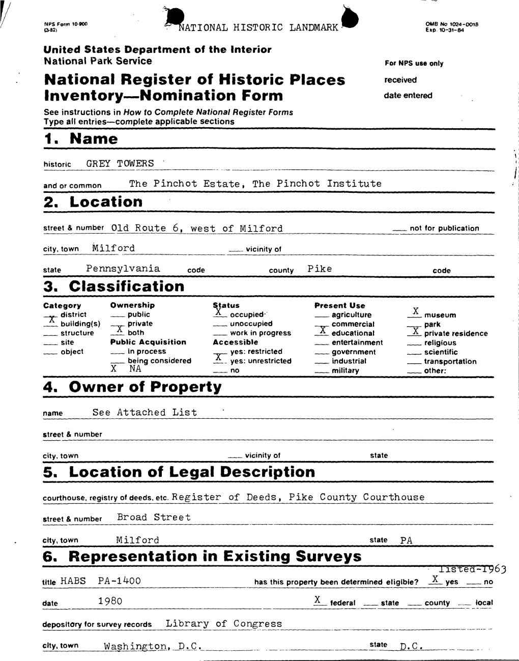 National Register of Historic Places Inventory—Nomination Form: Grey Towers