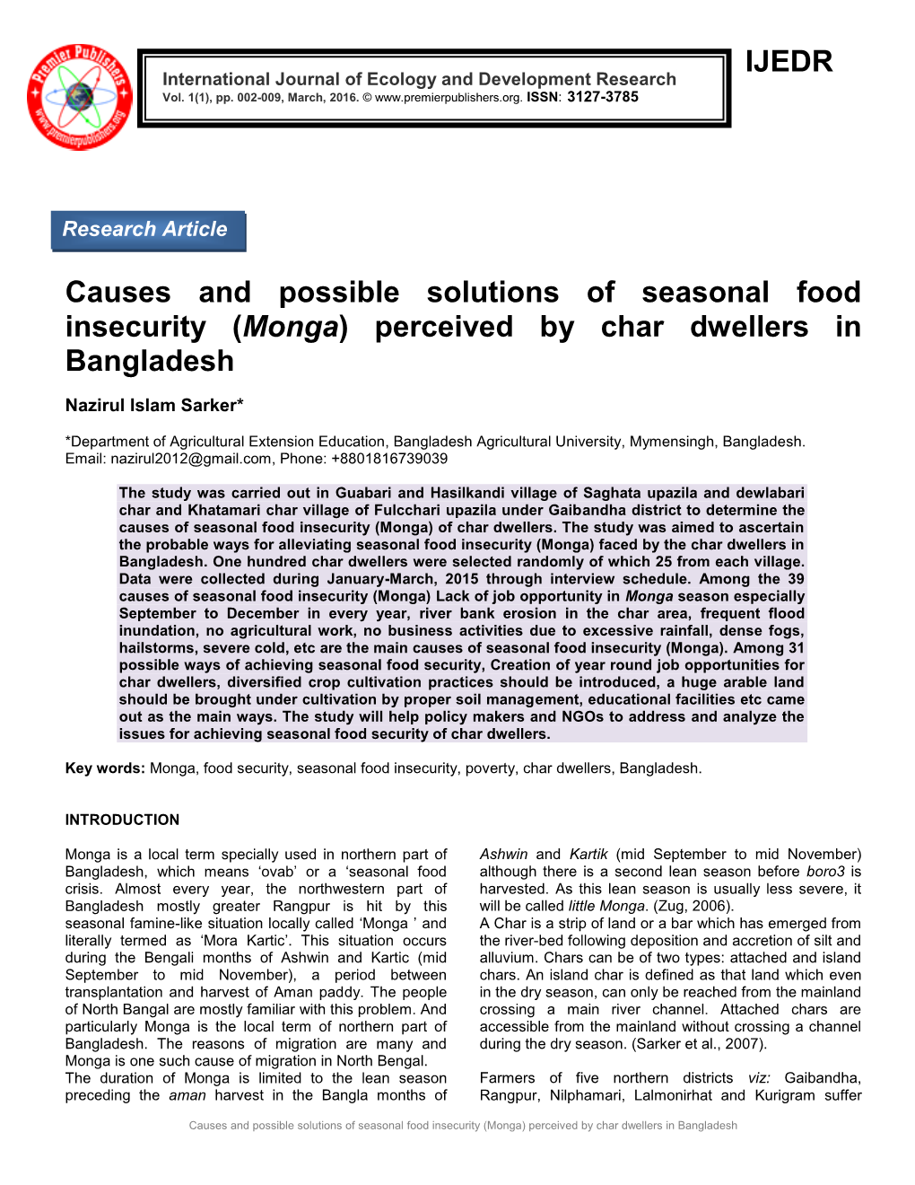 IJEDR Causes and Possible Solutions of Seasonal Food Insecurity (Monga