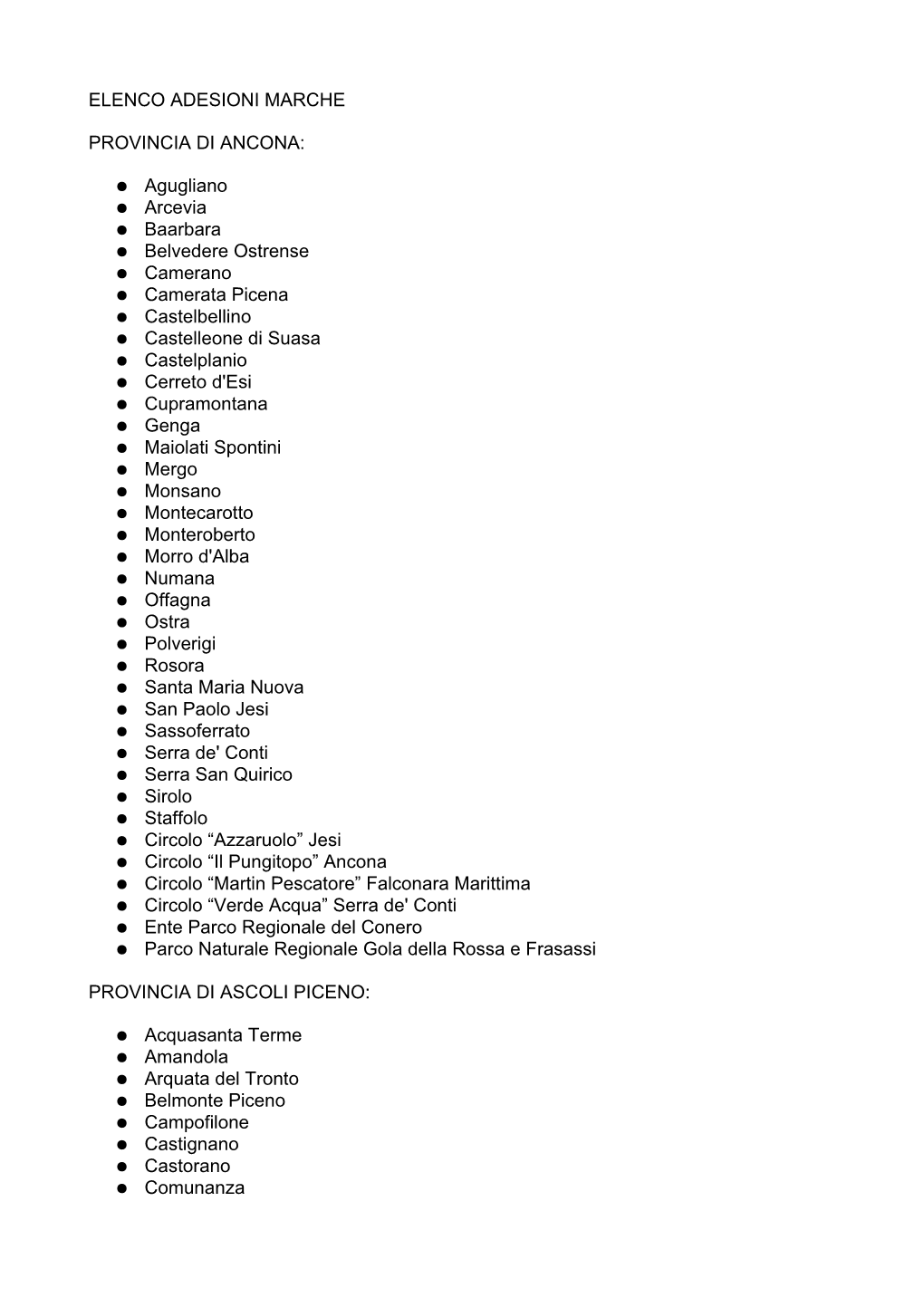 Elenco Adesioni Marche Provincia Di Ancona