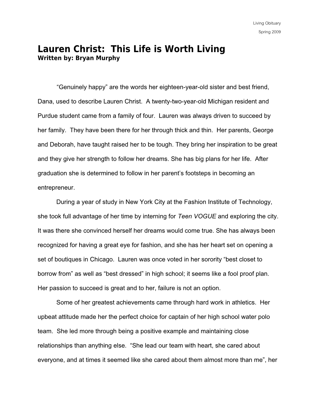 Lauren Christ: This Life Is Worth Living