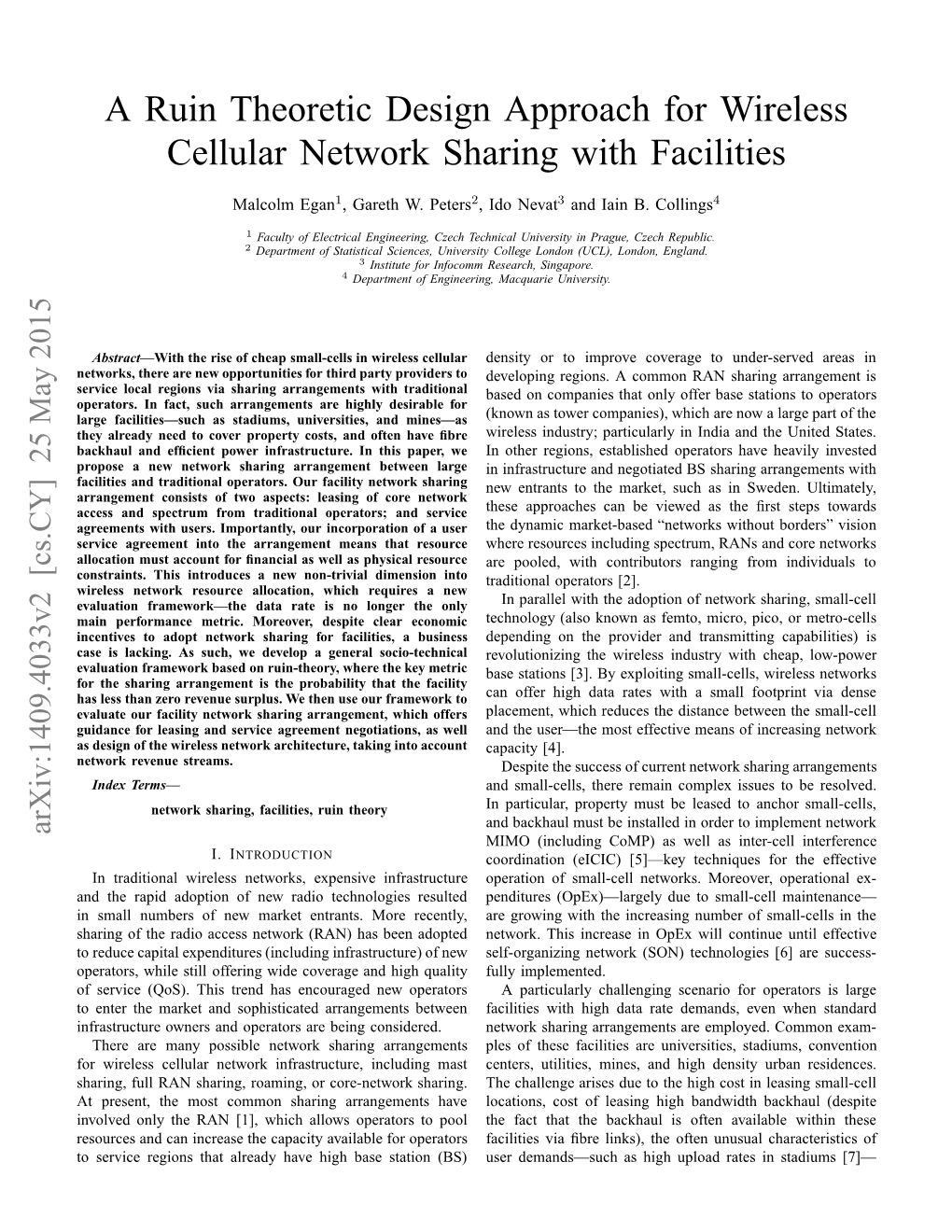 A Ruin Theoretic Design Approach for Wireless Cellular Network Sharing