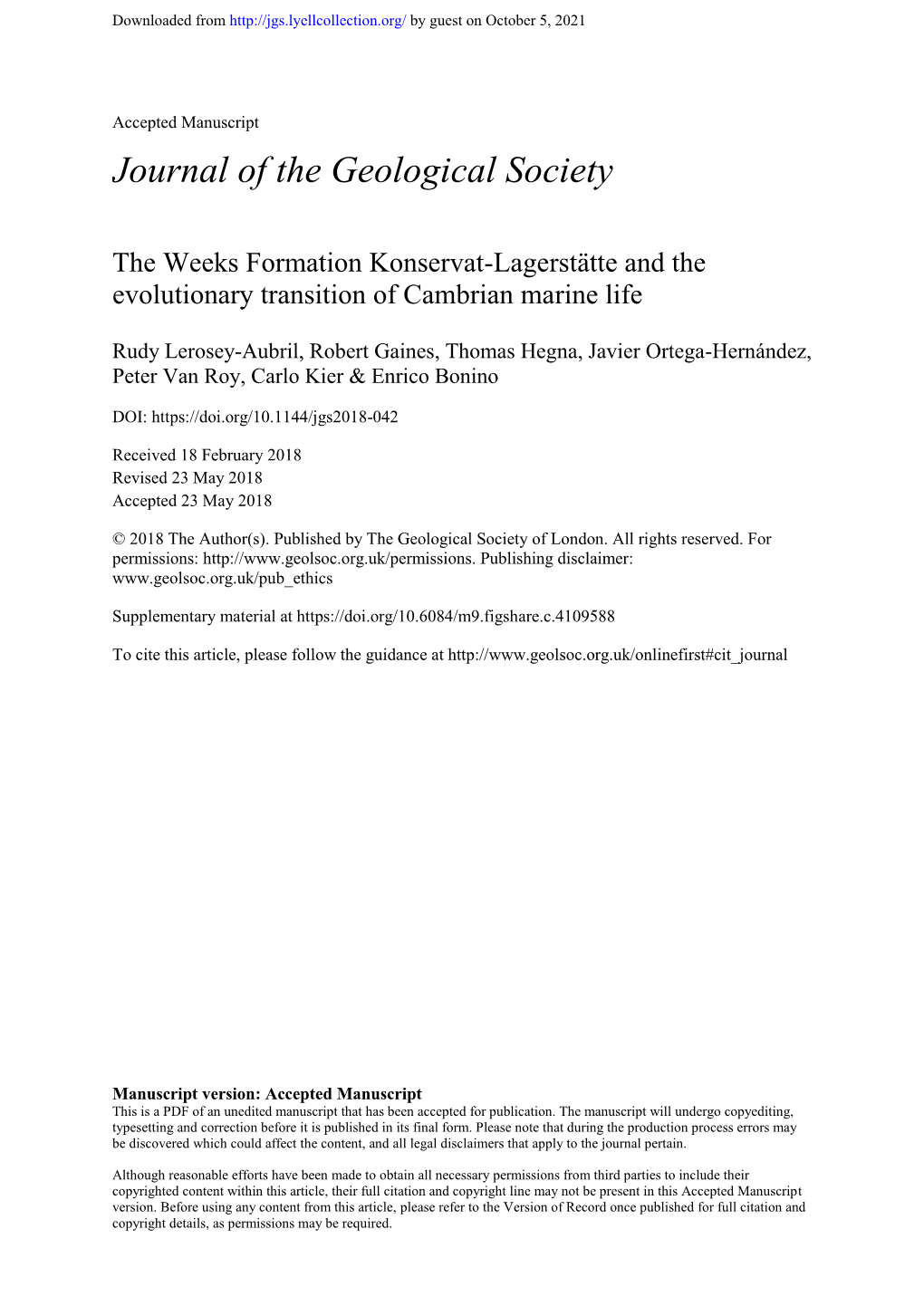 The Weeks Formation Konservat-Lagerstätte and the Evolutionary Transition of Cambrian Marine Life