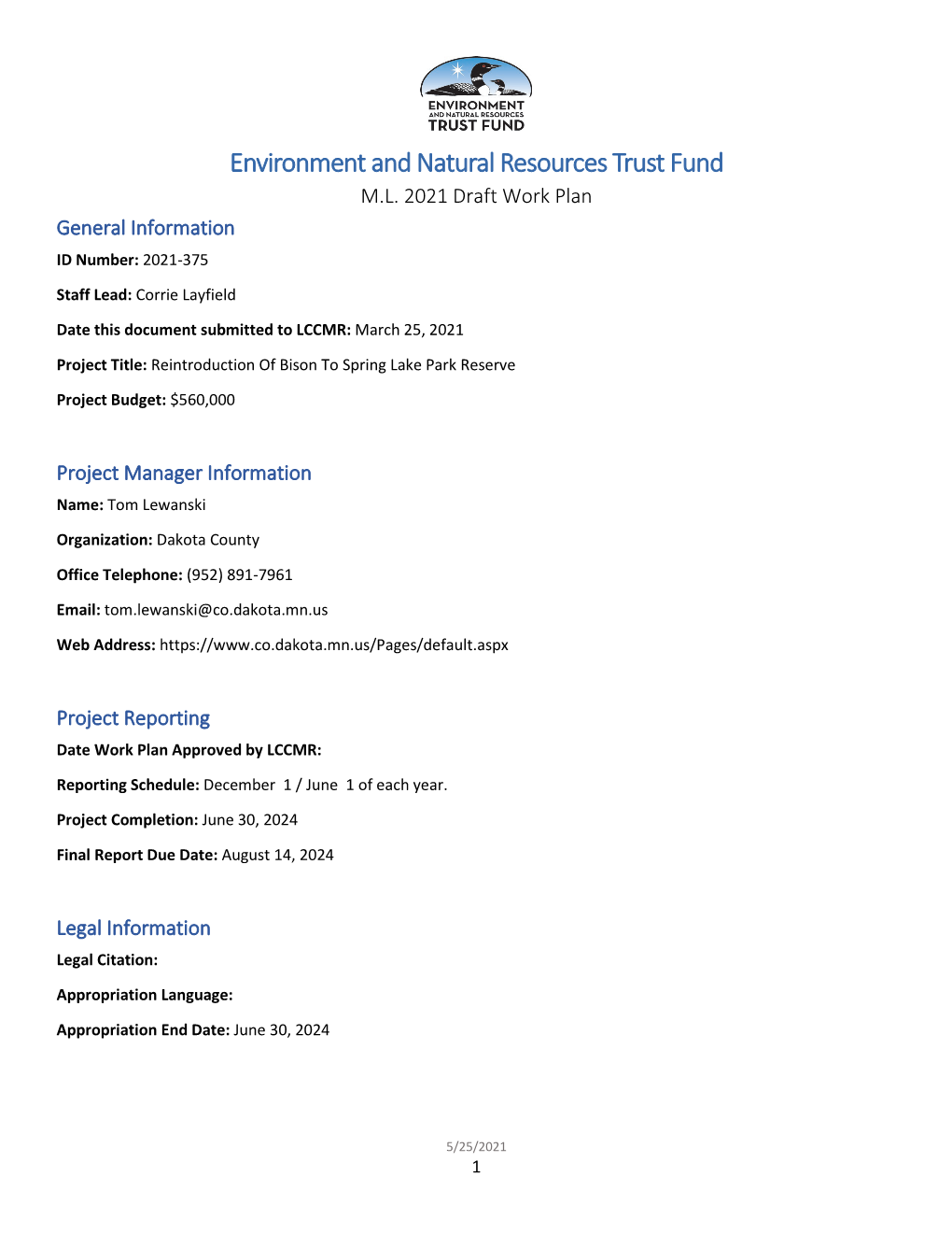 Environment and Natural Resources Trust Fund M.L