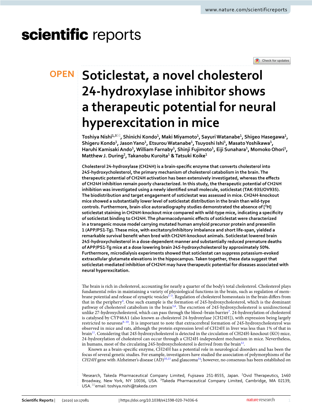 Soticlestat, a Novel Cholesterol 24-Hydroxylase Inhibitor Shows A