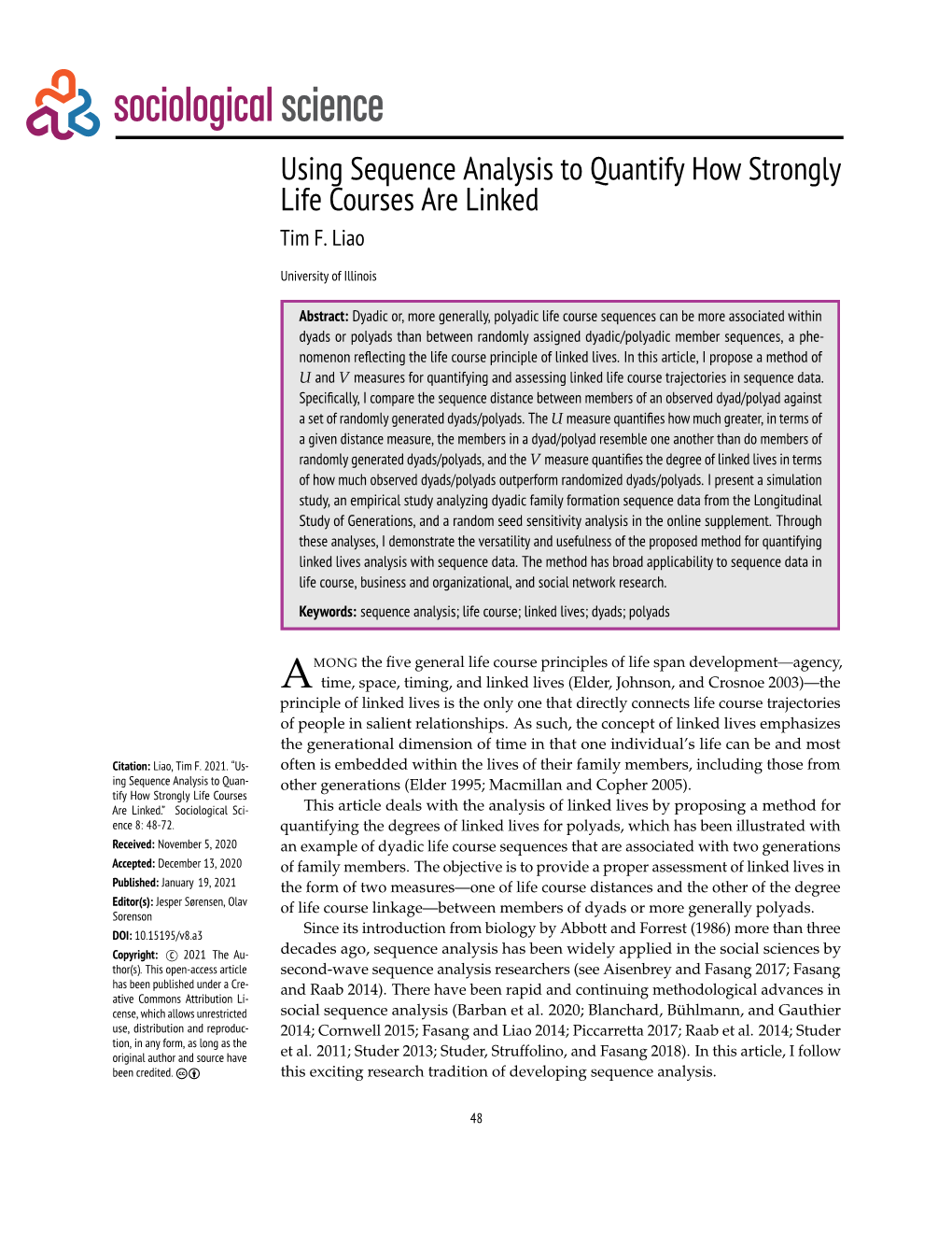 Using Sequence Analysis to Quantify How Strongly Life Courses Are Linked Tim F