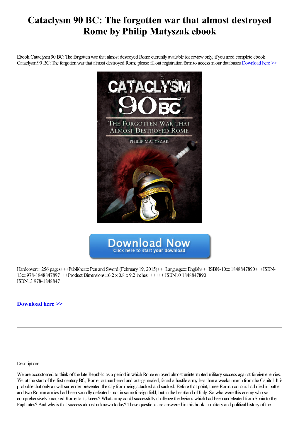 Download Ebook Cataclysm 90 BC: the Forgotten War That Almost Destroyed Rome by Philip Matyszak [Ebook]