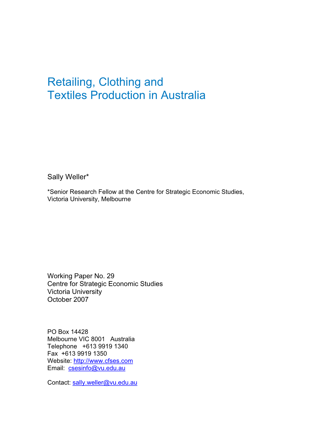 Retailing, Clothing and Textiles Production in Australia