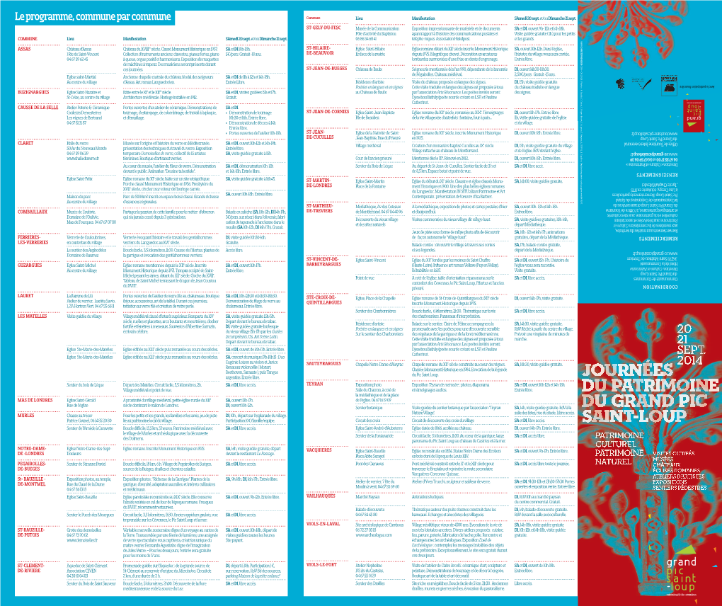 Le Programme, Commune Par Commune Commune Lieu Manifestation Samedi 20 Sept